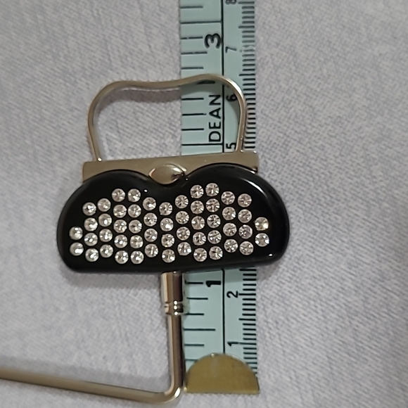 Antique Silver Plated Enamel/Rhinestone Handbag Table Hook - Picture 6 of 6